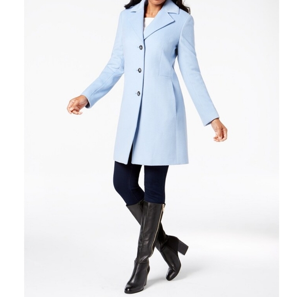 NWT Calvin Klein Wool Blended Mid Length Pastel Blue Coat Size 14 - Picture 3 of 16